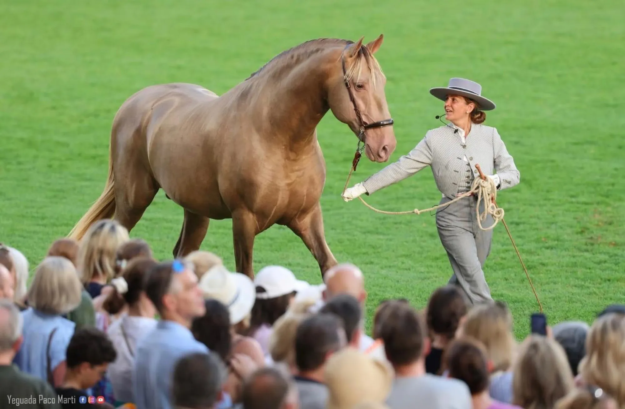 Yolanda Jordán presentando un caballo ante el público